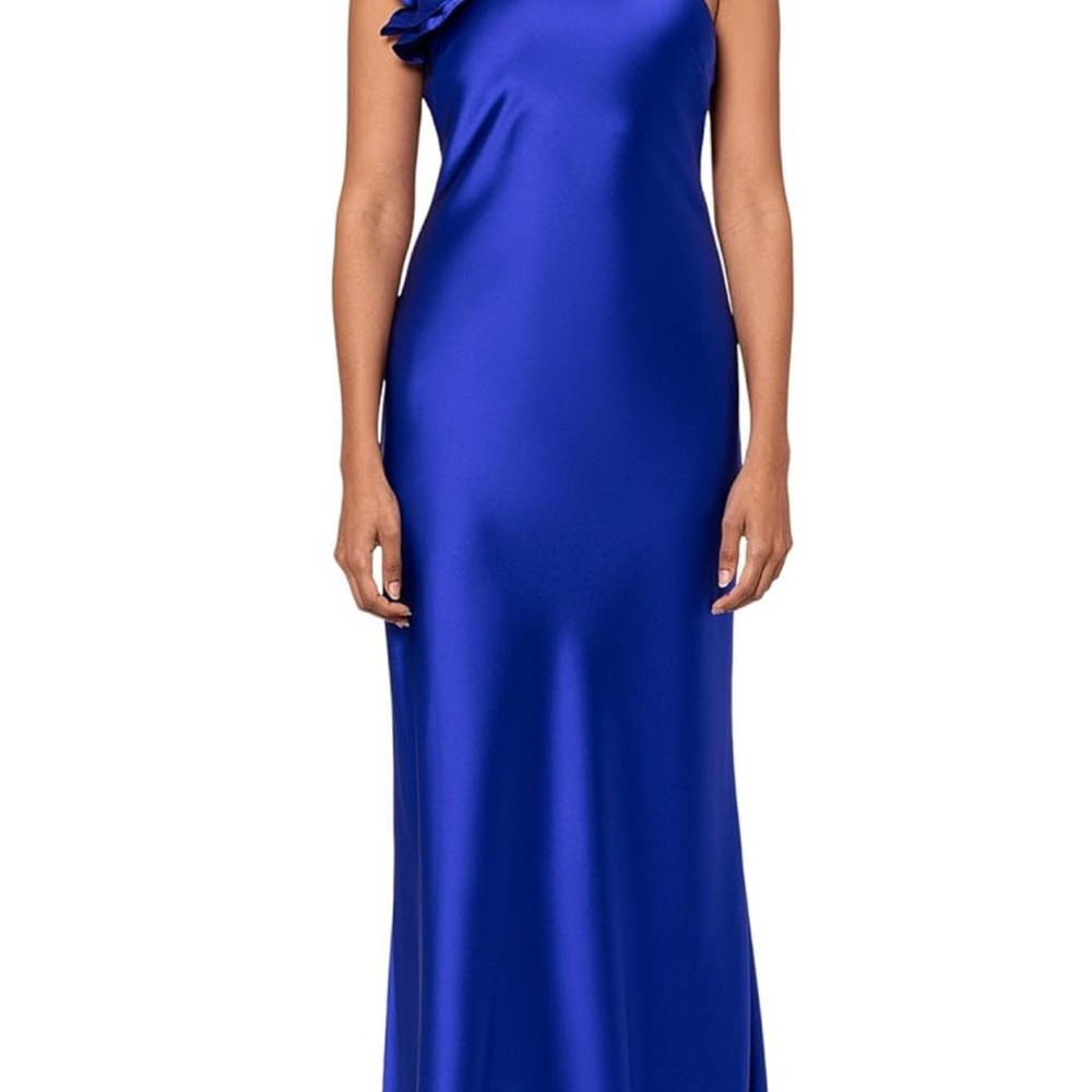 Xscape Royal Blue One-Shoulder Maxi Dress